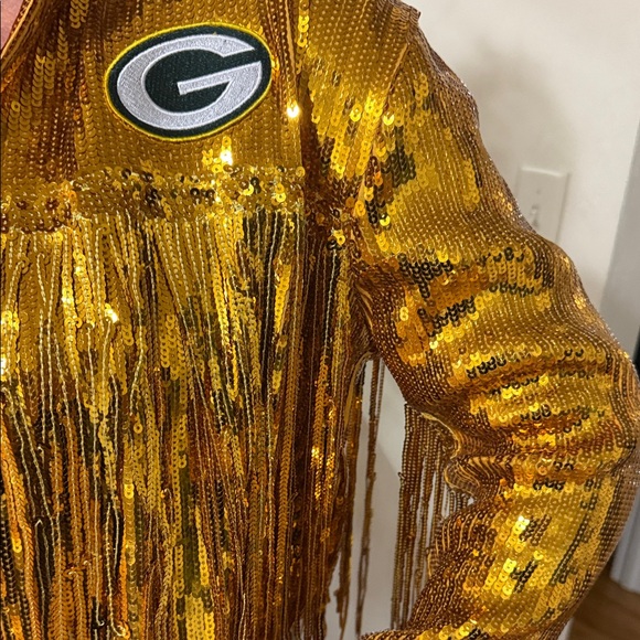 Gold Sequin Fringe Green Bay Packers Jacket, Large - Picture 3 of 11